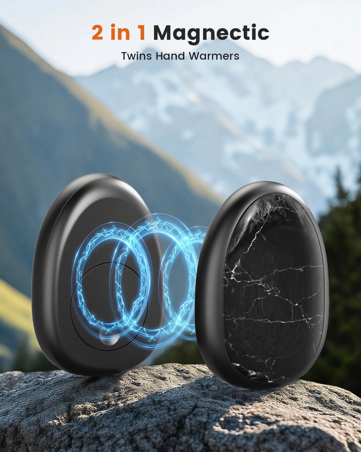 Hand Warmers Rechargeable 2 Pack, AI Temperature Control Electric Handwarmers, Stone Shape Portable Pocket Heater, Great Gift for Christmas Hunting, Golf